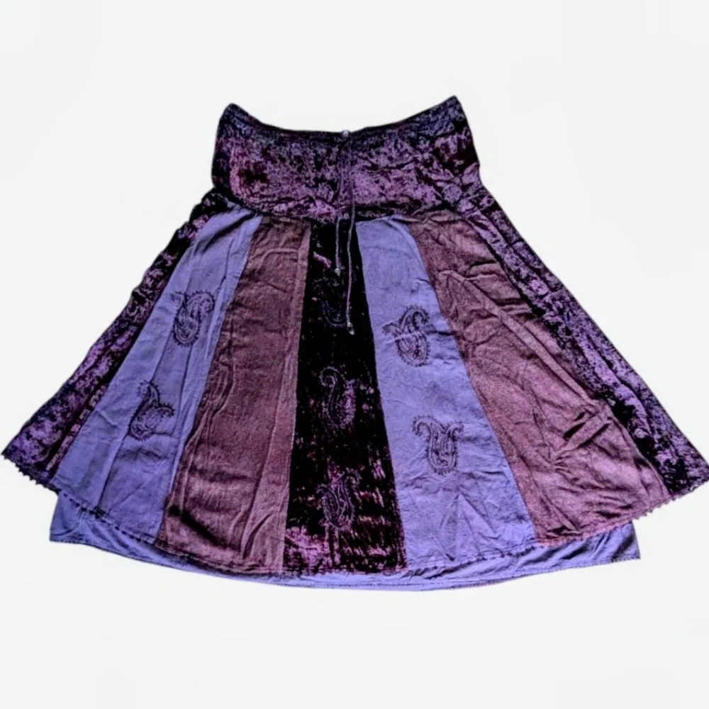 Vtg Boho Velvet Skirt Gypsy Cosplay Raaga Patchwork Embroidered OS Purple Brown - Picture 2 of 14